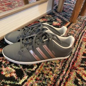 Like New Grey Addias Sneakers w/ Blush Stripes
